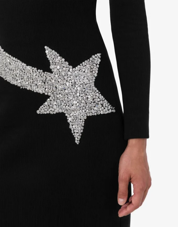 Decorated cotton blend dress