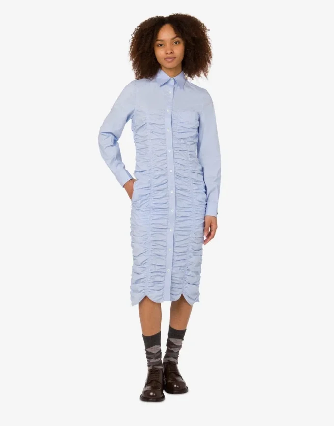Draped cotton poplin dress