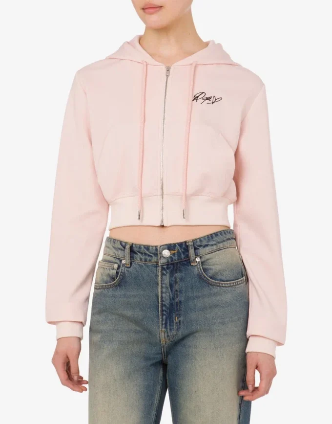 Embroidered cotton crop sweatshirt