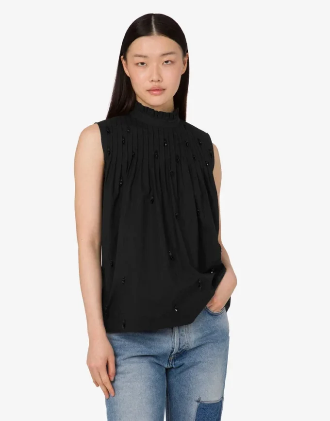 Embroidered cotton poplin top