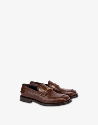 Moccasins in croc-print calfskin