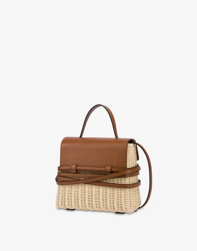 Moschino Tie Me bag in rattan Small