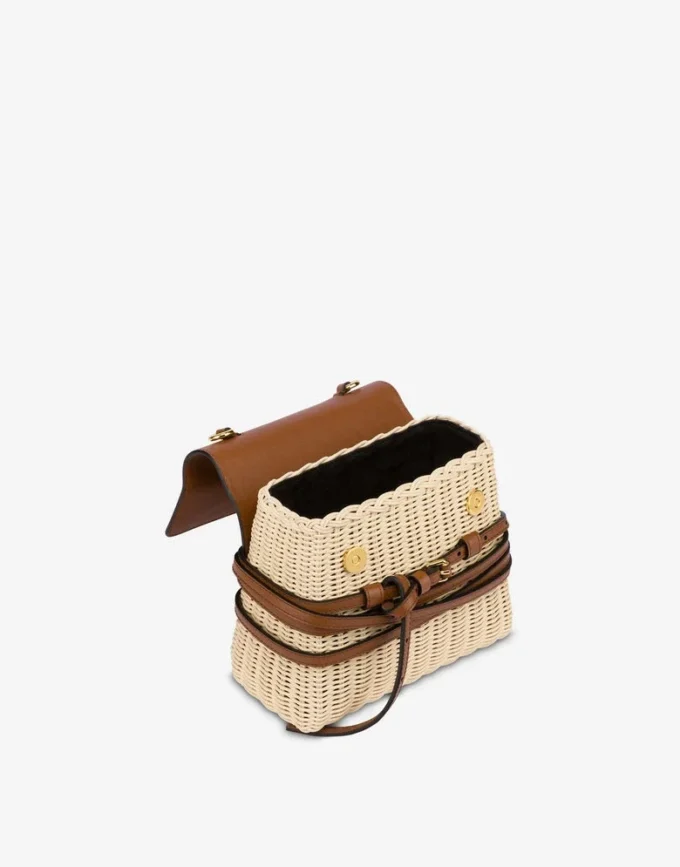 Moschino Tie Me bag in rattan Small