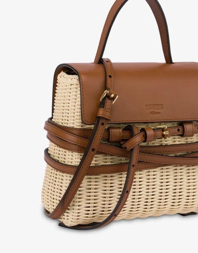 Moschino Tie Me bag in rattan Small