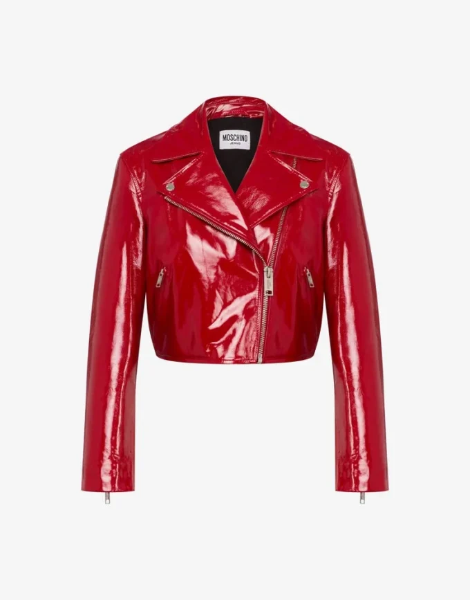 Patent leather biker crop jacket