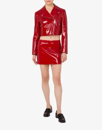 Patent leather biker crop jacket