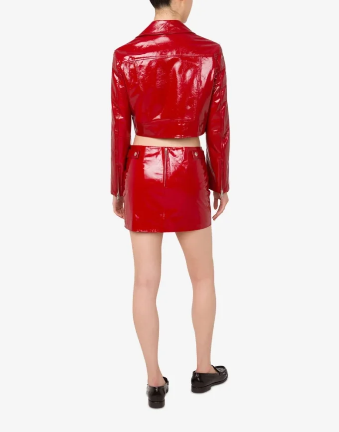 Patent leather biker crop jacket