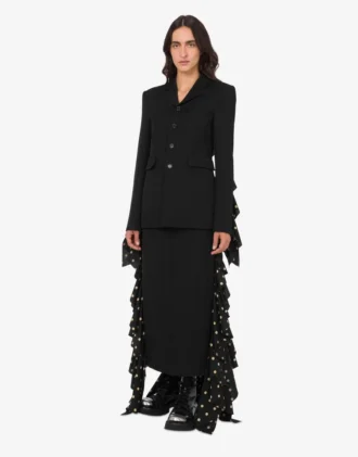 Polka Dots Wool Blend Diagonal Skirt