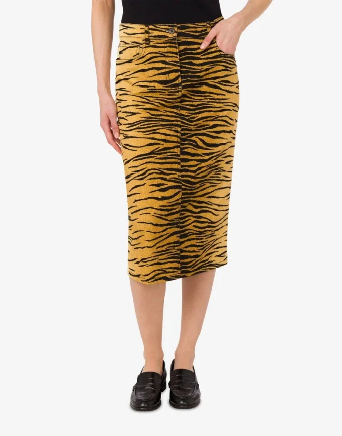 Printed stretch cotton gabardine skirt