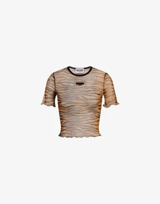 Printed tulle crop T-shirt
