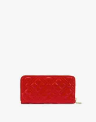 Quilted zip around wallet with logo embroidery