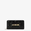 Quilted zip around wallet with logo embroidery
