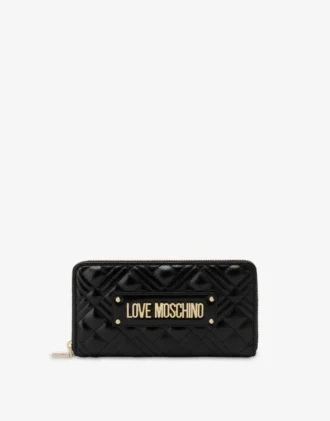 Quilted zip around wallet with logo embroidery