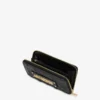 Quilted zip around wallet with logo embroidery