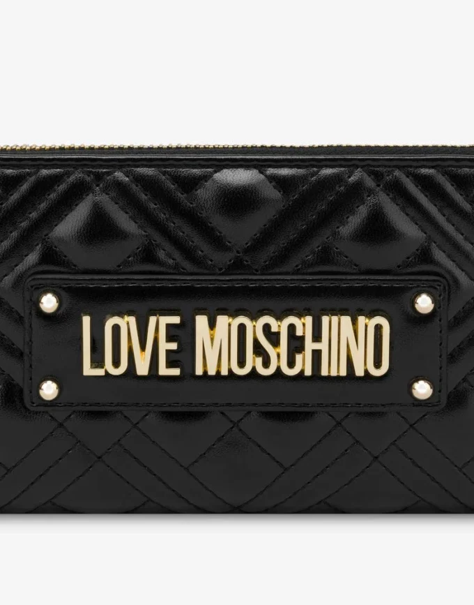 Quilted zip around wallet with logo embroidery