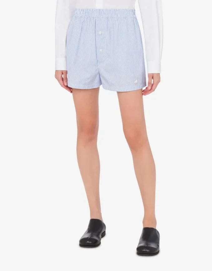 Striped Poplin Shorts Goose Embroidery Striped Poplin Shorts Goose Embroidery
