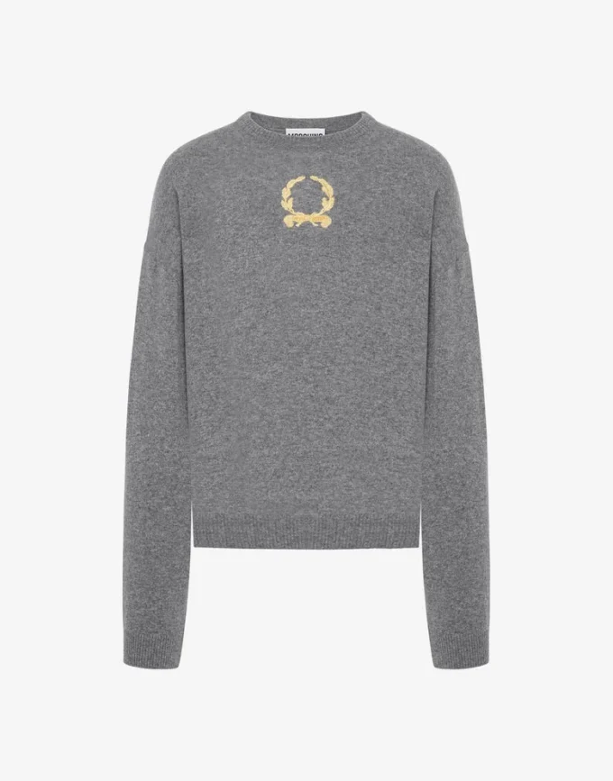 Wool and Cashmere Pullover Laurel Crown Embroidery